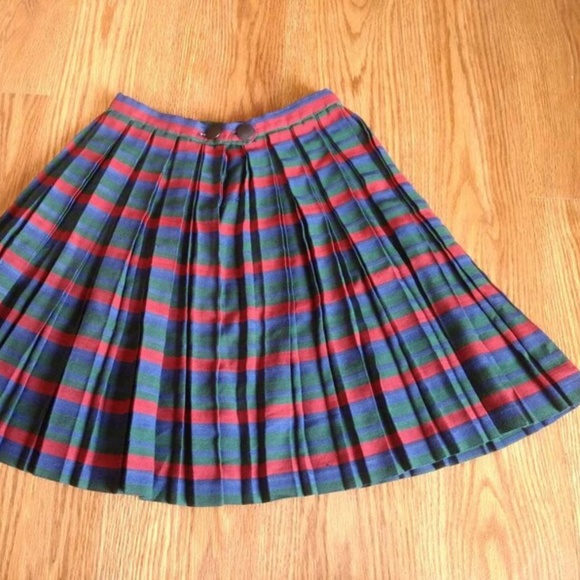 Vintage Pleated Skirt 50s 60s XS 25" Waist Red Green Blue Rockabilly Handmade - Picture 9 of 15